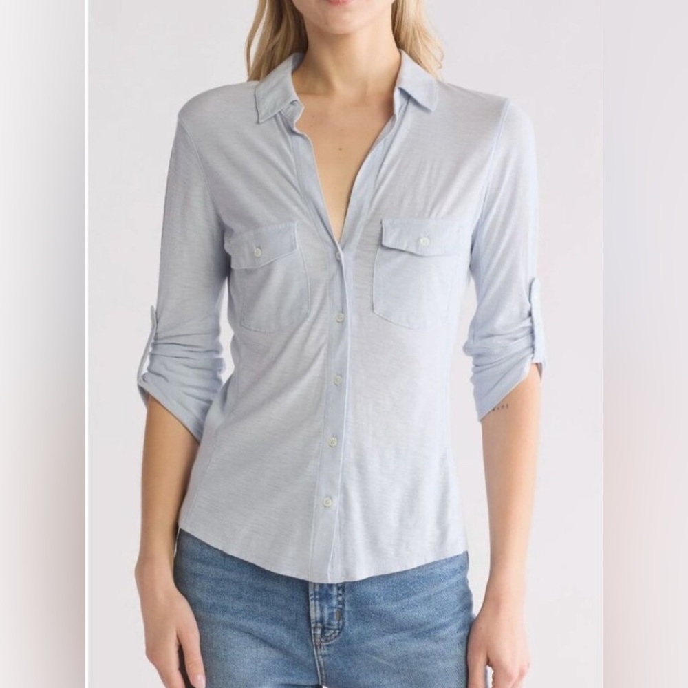 NWT James Perse Sky Blue Cotton Slub Button Down Shirt - Size 4